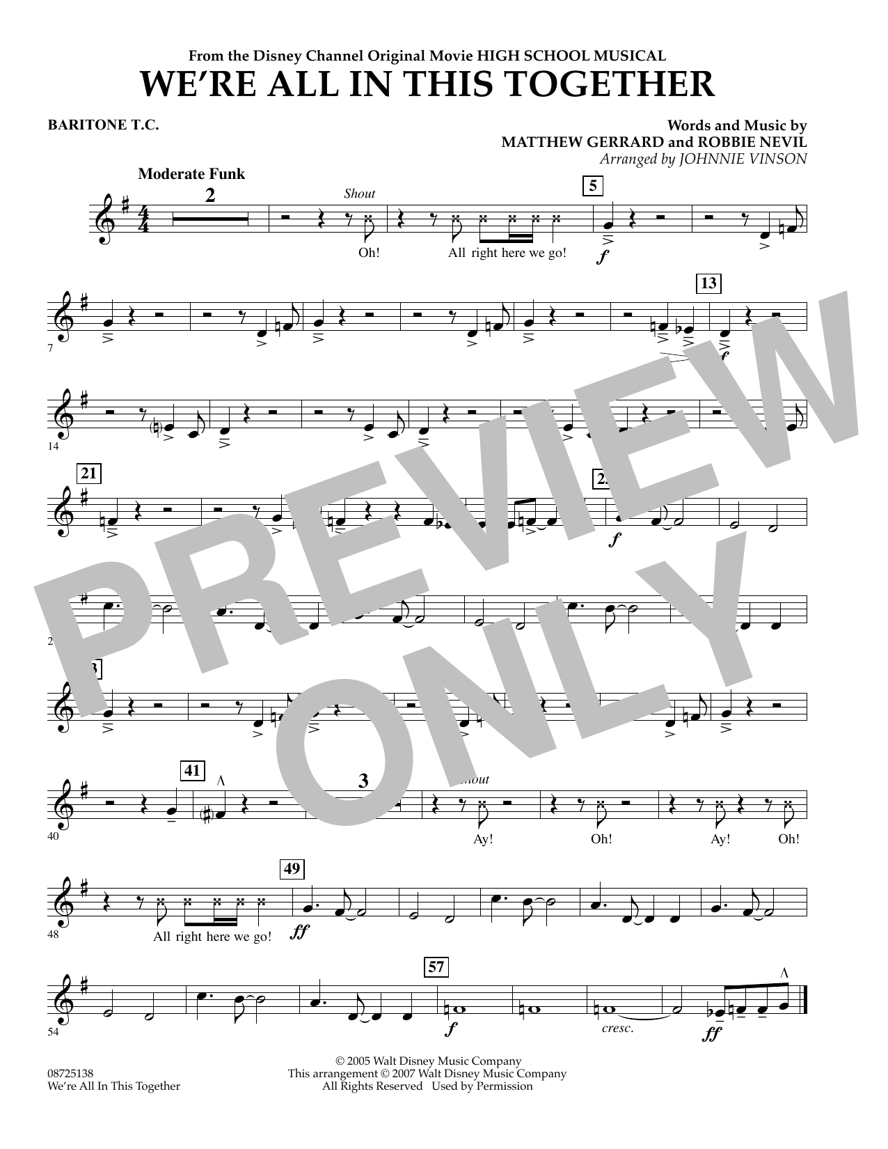 Johnnie Vinson We're All In This Together (from High School Musical) - Baritone T.C. sheet music notes and chords arranged for Concert Band