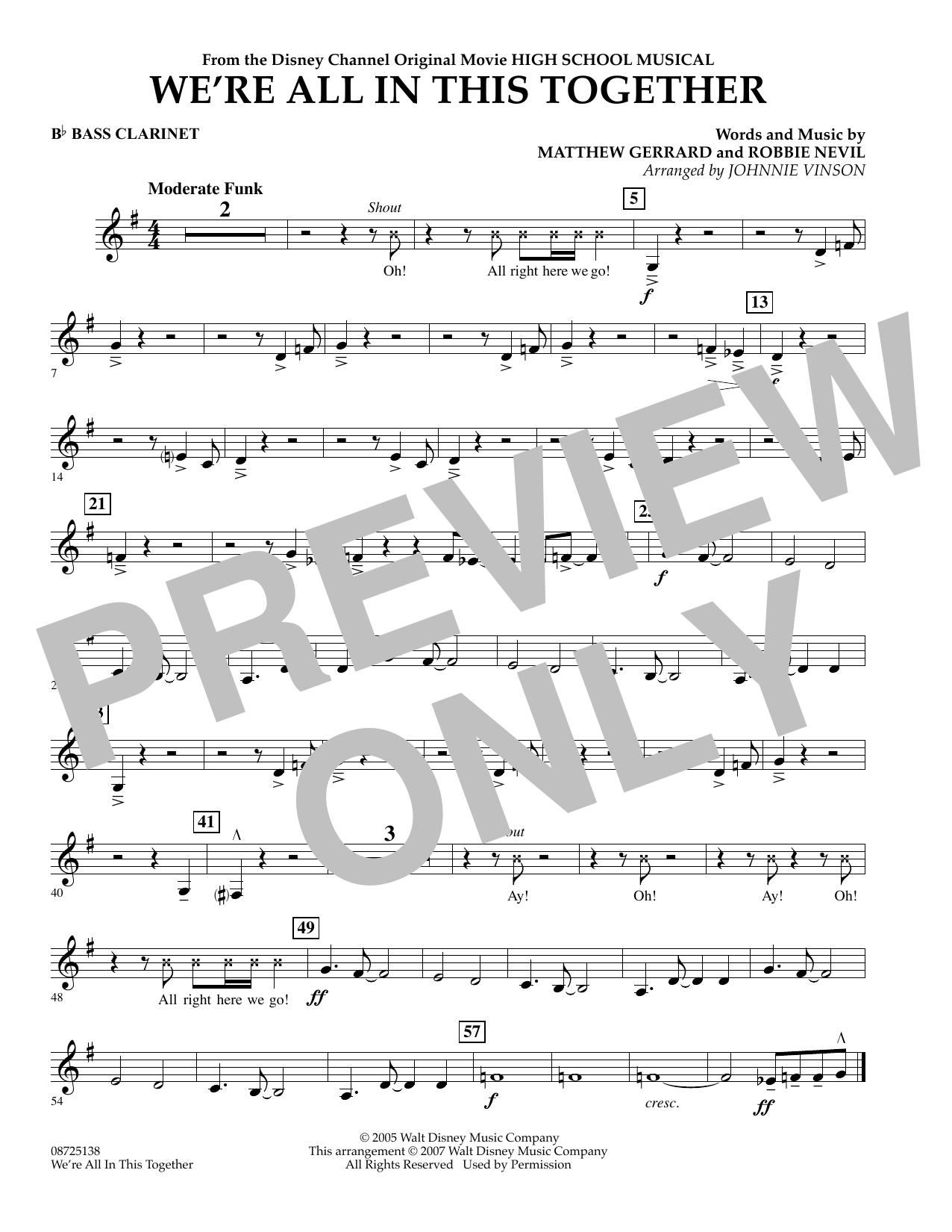 Johnnie Vinson We're All In This Together (from High School Musical) - Bb Bass Clarinet sheet music notes and chords arranged for Concert Band