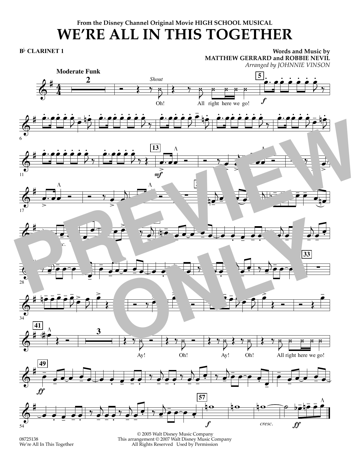 Johnnie Vinson We're All In This Together (from High School Musical) - Bb Clarinet 1 sheet music notes and chords arranged for Concert Band