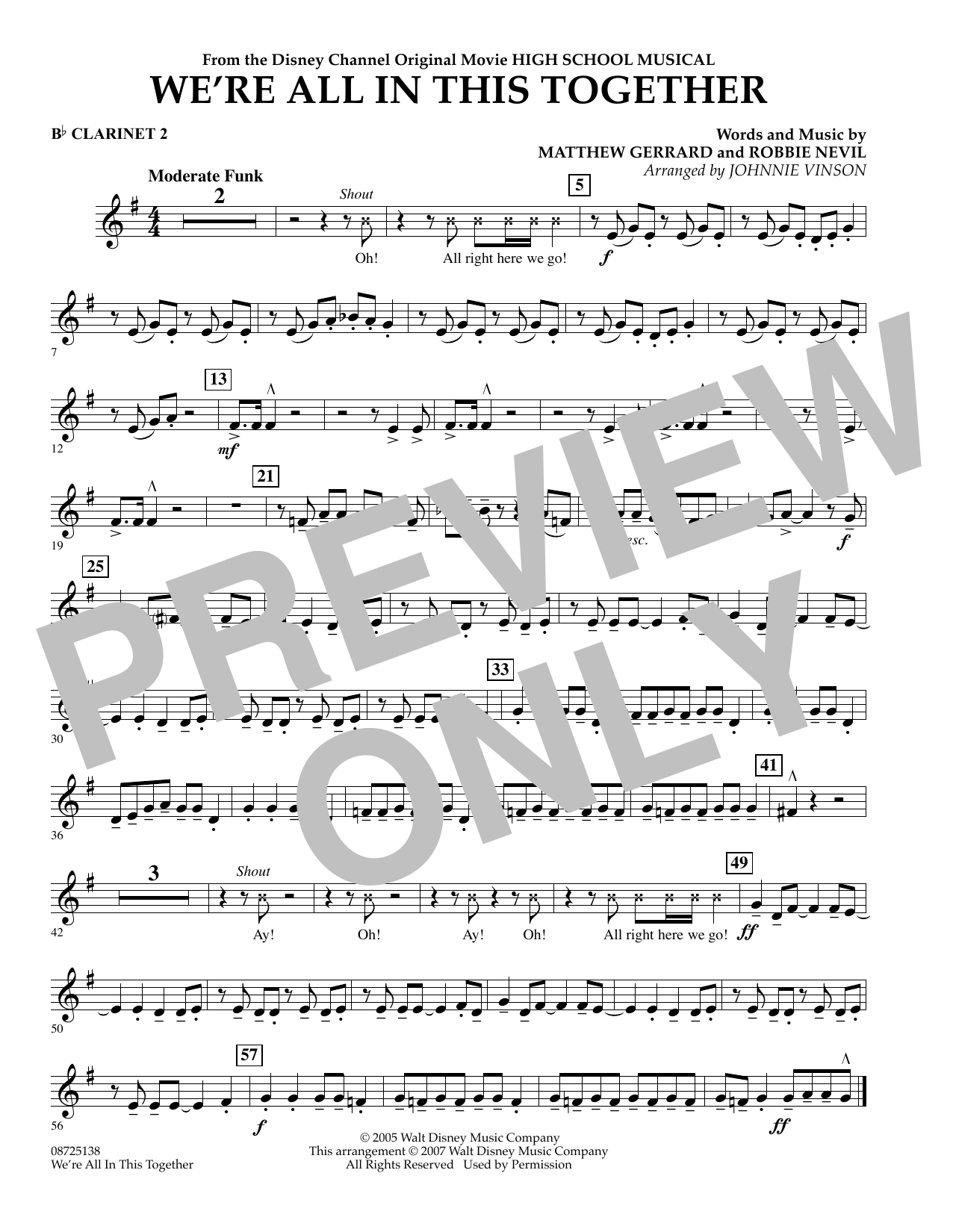 Johnnie Vinson We're All In This Together (from High School Musical) - Bb Clarinet 2 sheet music notes and chords arranged for Concert Band