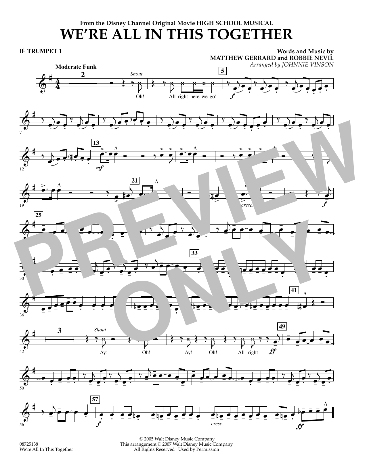 Johnnie Vinson We're All In This Together (from High School Musical) - Bb Trumpet 1 sheet music notes and chords arranged for Concert Band