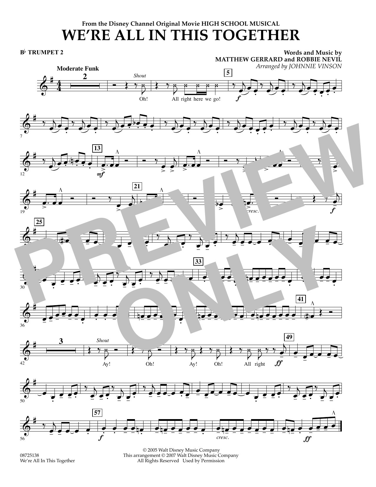 Johnnie Vinson We're All In This Together (from High School Musical) - Bb Trumpet 2 sheet music notes and chords arranged for Concert Band