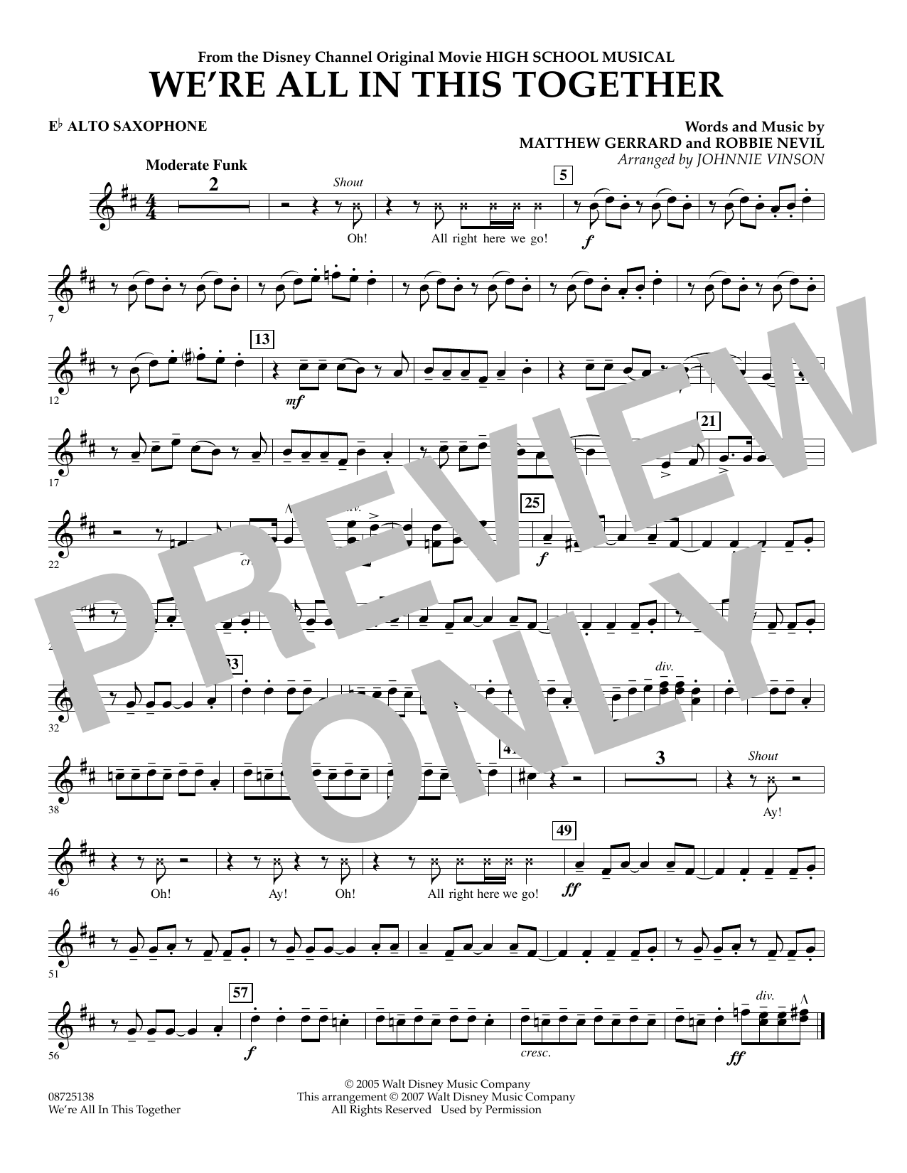 Johnnie Vinson We're All In This Together (from High School Musical) - Eb Alto Saxophone sheet music notes and chords arranged for Concert Band
