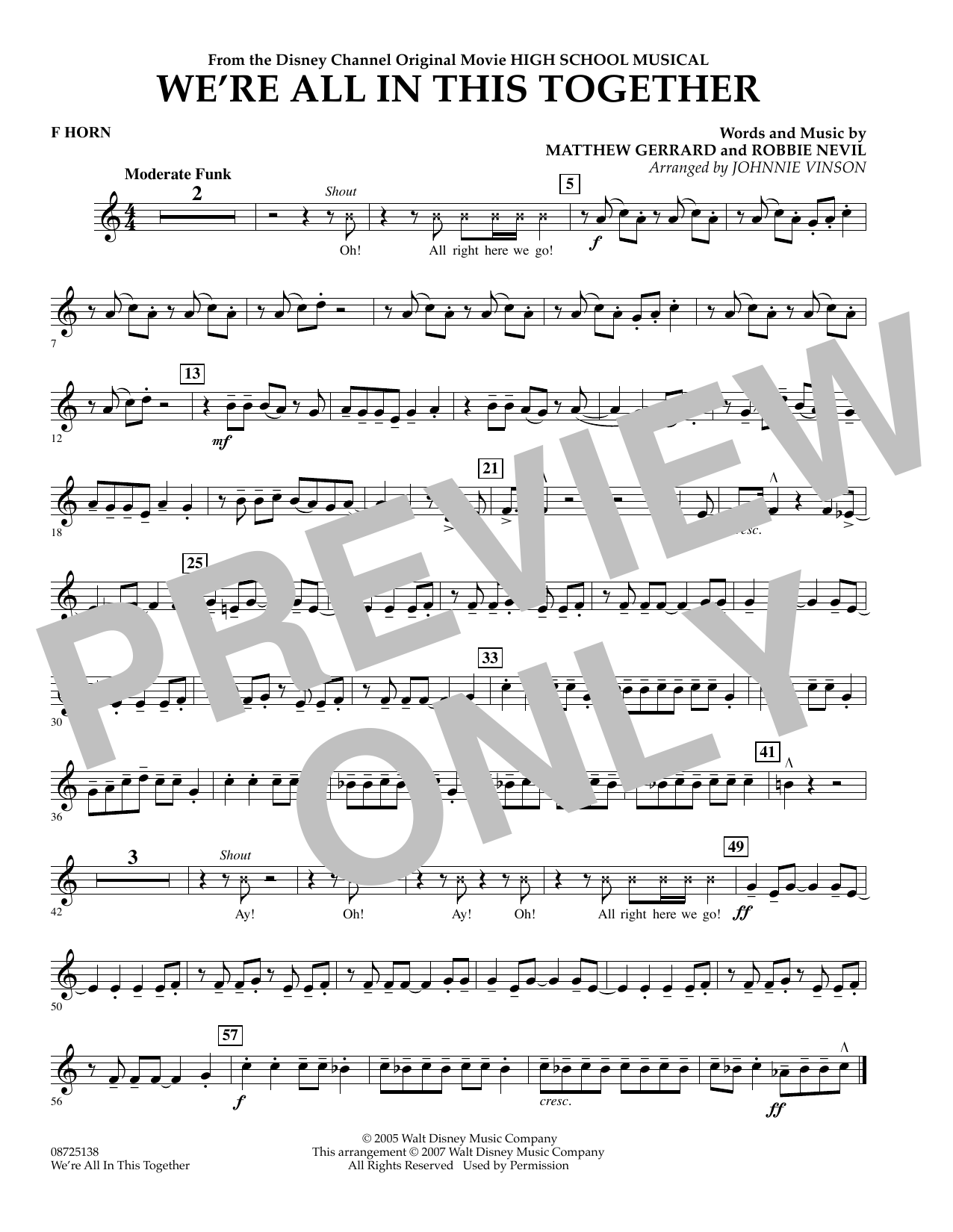 Johnnie Vinson We're All In This Together (from High School Musical) - F Horn sheet music notes and chords arranged for Concert Band