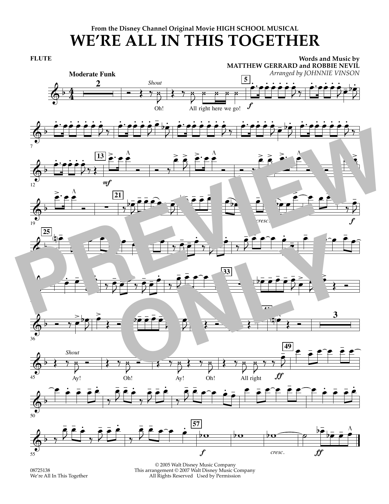 Johnnie Vinson We're All In This Together (from High School Musical) - Flute sheet music notes and chords arranged for Concert Band