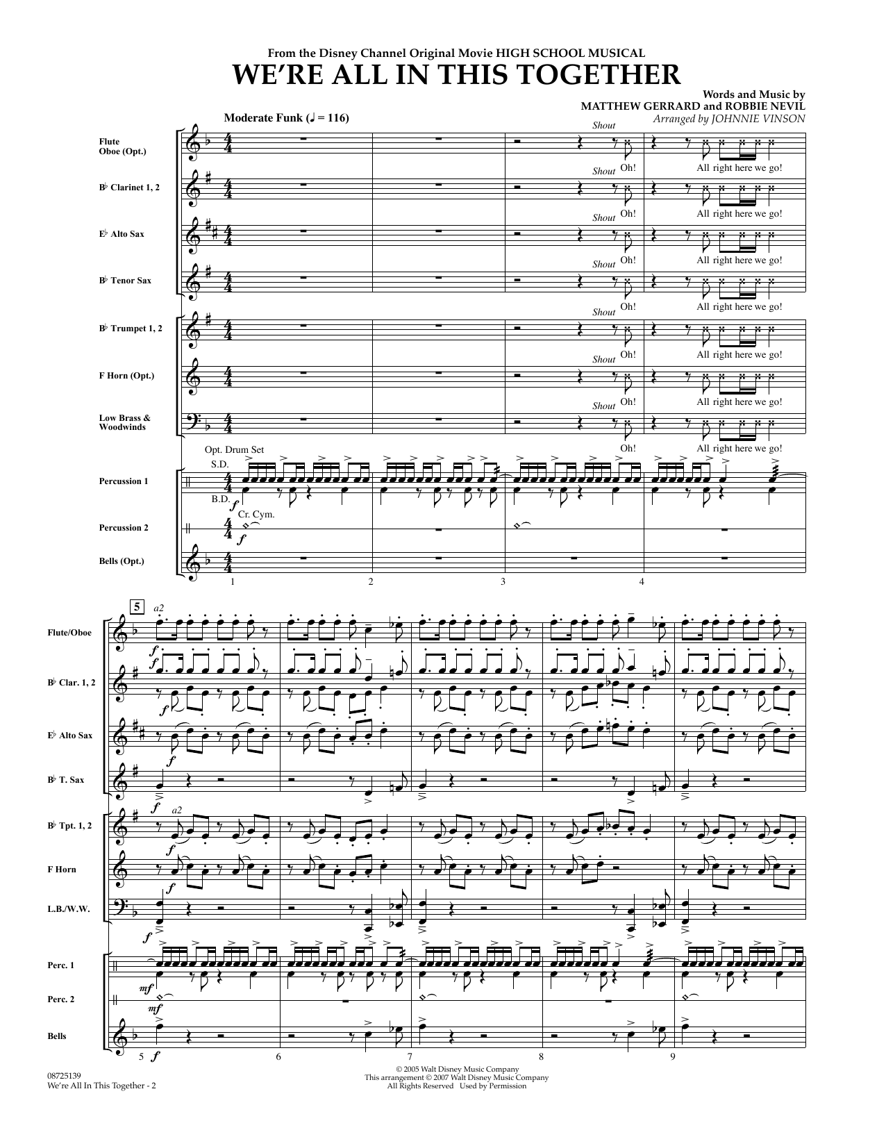 Johnnie Vinson We're All In This Together (from High School Musical) - Full Score sheet music notes and chords arranged for Concert Band