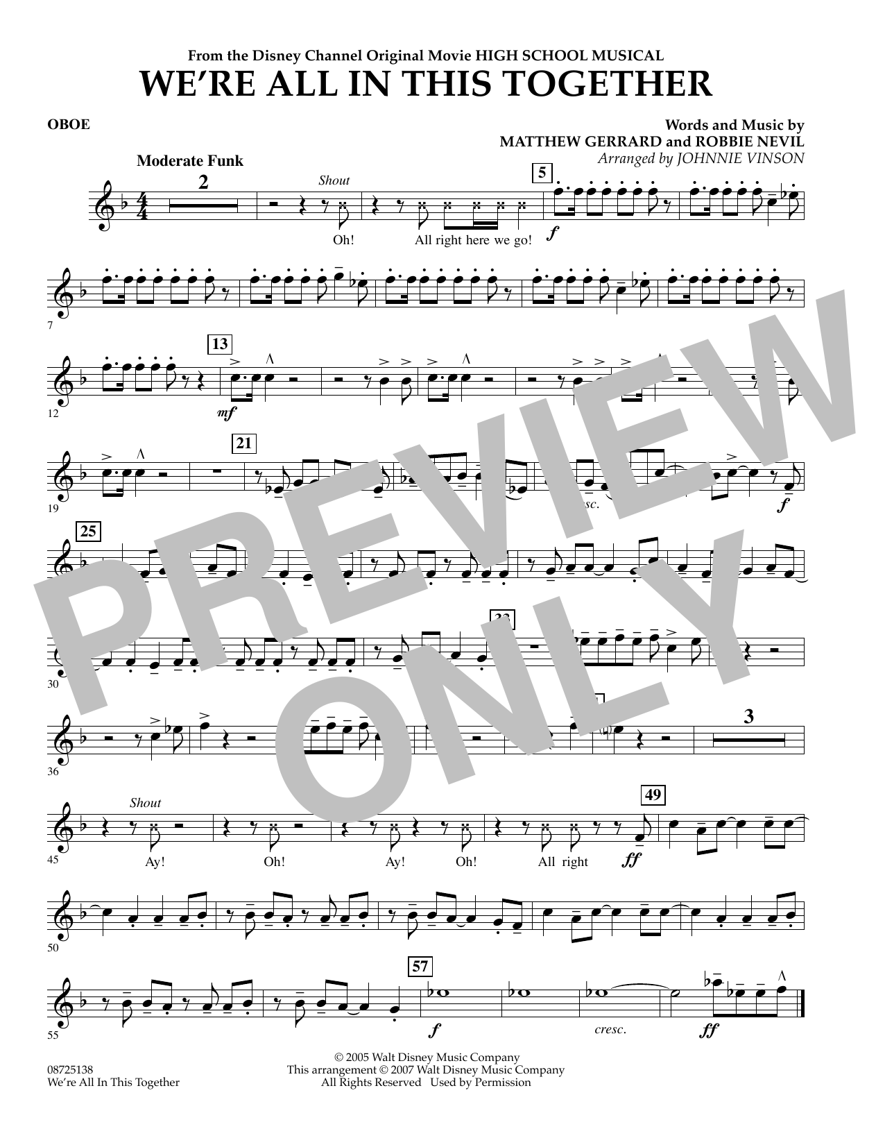 Johnnie Vinson We're All In This Together (from High School Musical) - Oboe sheet music notes and chords arranged for Concert Band