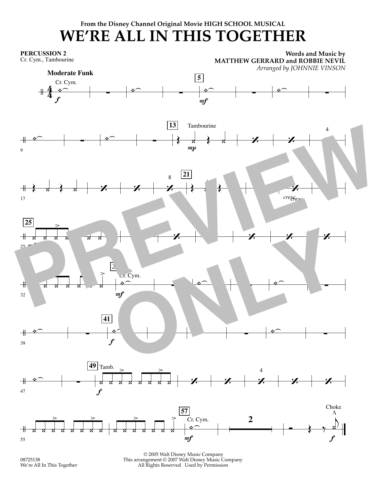 Johnnie Vinson We're All In This Together (from High School Musical) - Percussion 2 sheet music notes and chords arranged for Concert Band