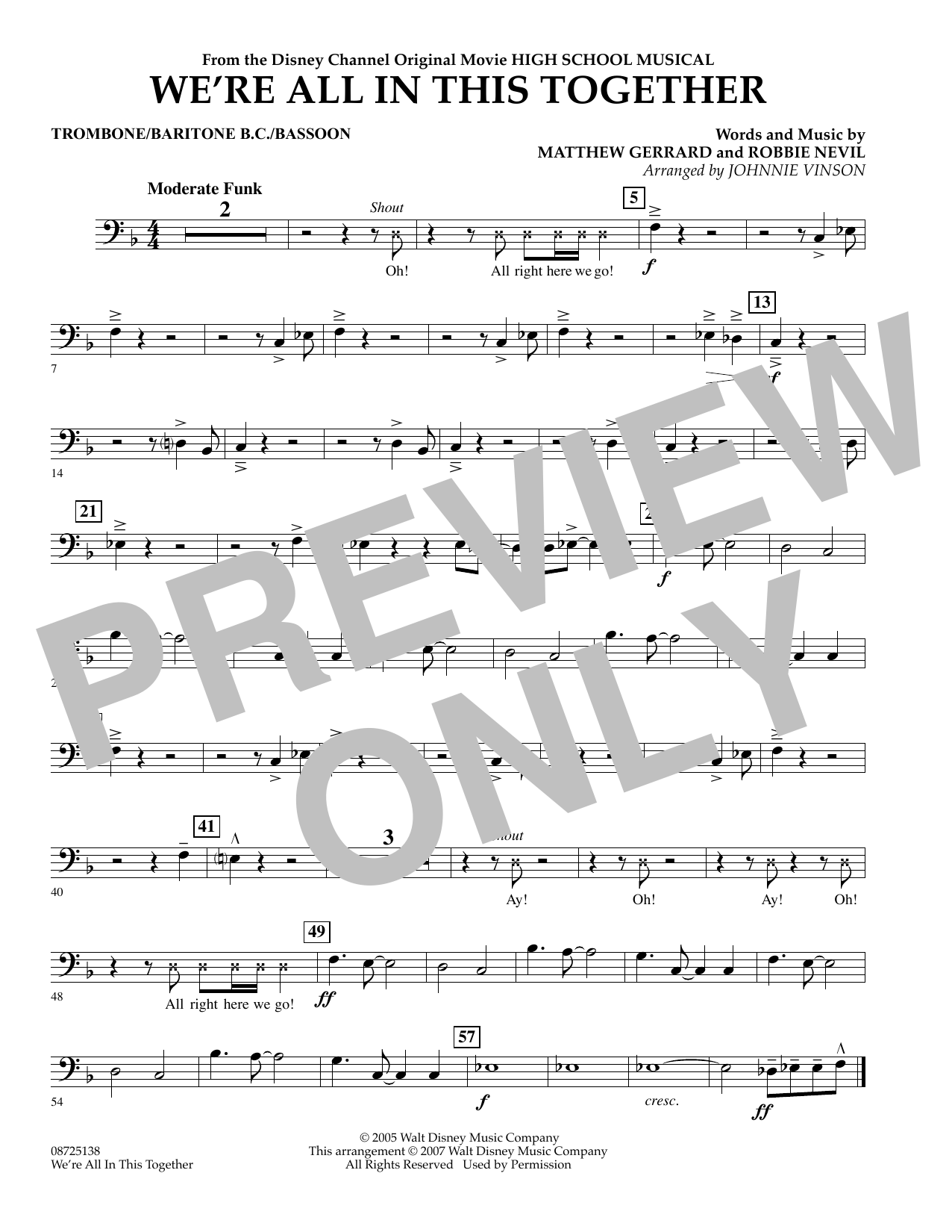 Johnnie Vinson We're All In This Together (from High School Musical) - Trombone/Baritone B.C./Bassoon sheet music notes and chords arranged for Concert Band
