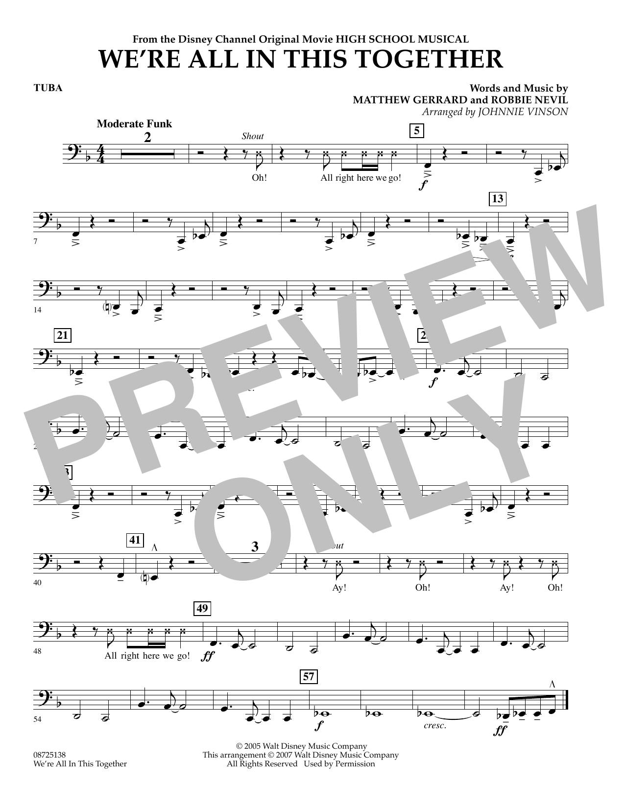 Johnnie Vinson We're All In This Together (from High School Musical) - Tuba sheet music notes and chords arranged for Concert Band