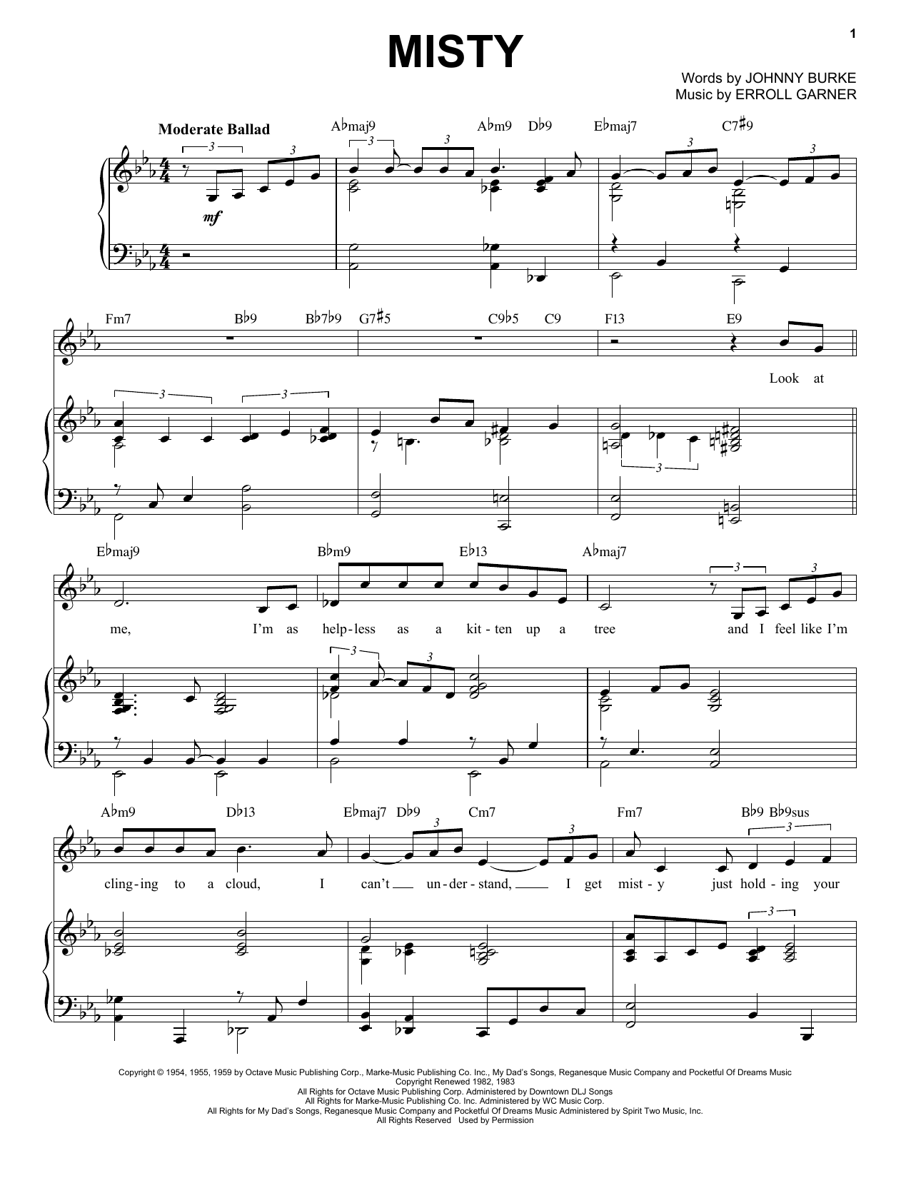 Johnny Burke and Erroll Garner Misty [Jazz version] (arr. Brent Edstrom) sheet music notes and chords arranged for Piano & Vocal