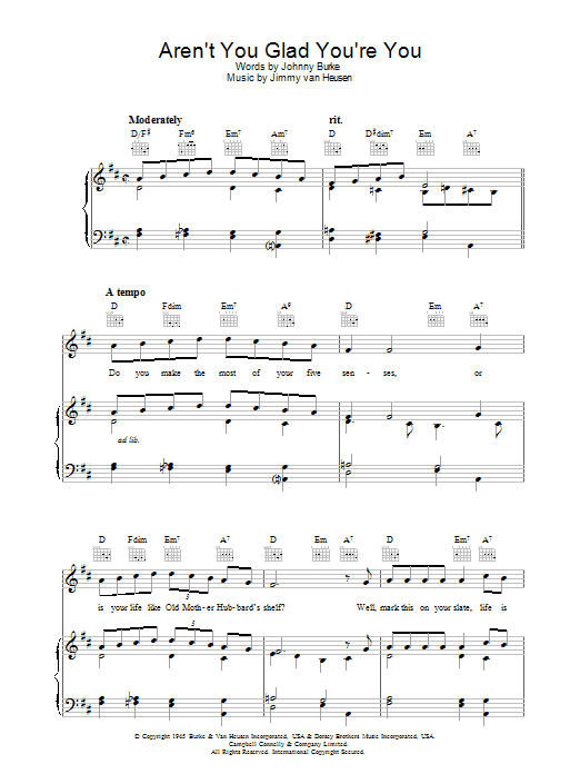 Johnny Burke Aren't You Glad You're You sheet music notes and chords arranged for Piano, Vocal & Guitar Chords