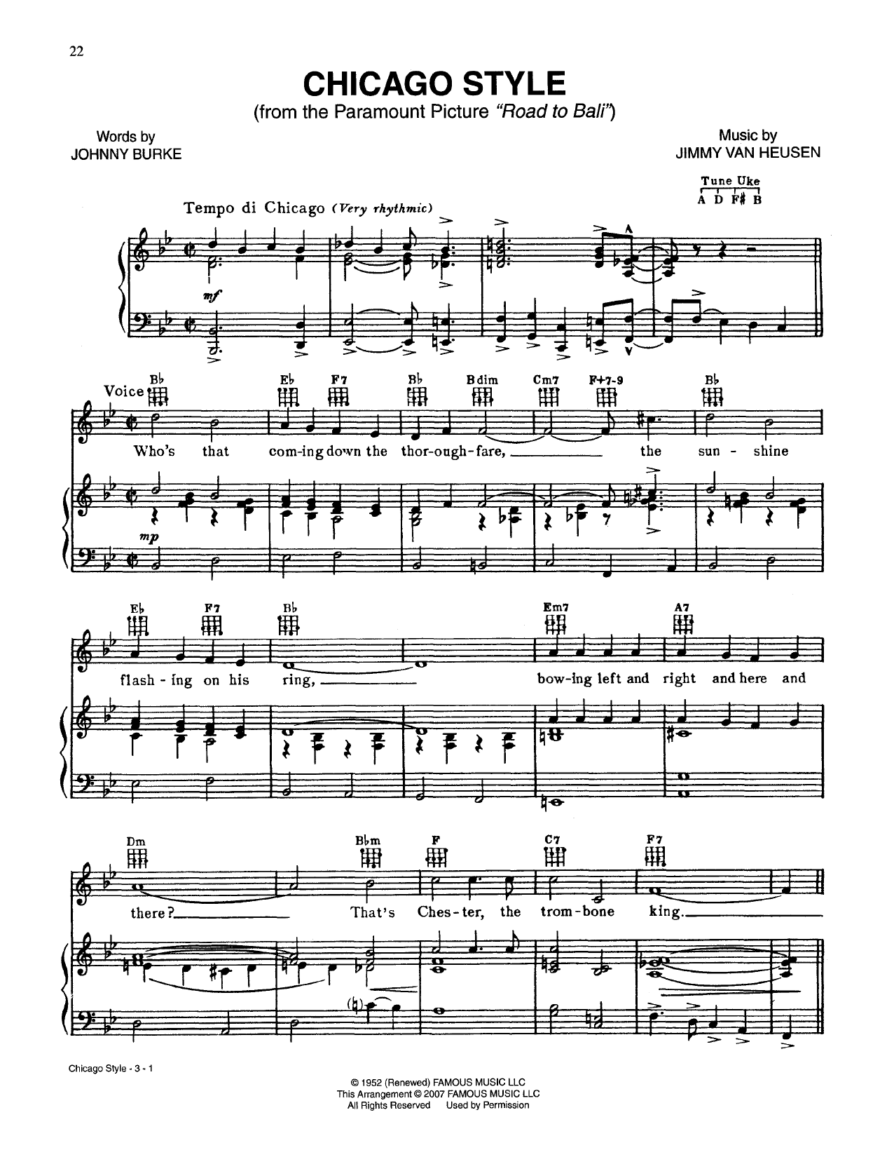 Johnny Burke Chicago Style sheet music notes and chords arranged for Piano, Vocal & Guitar Chords (Right-Hand Melody)