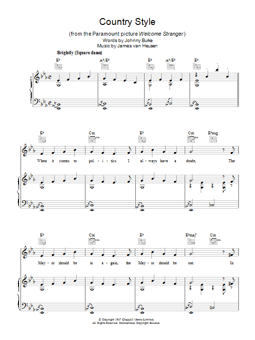 Johnny Burke Country Style sheet music notes and chords arranged for Piano, Vocal & Guitar Chords