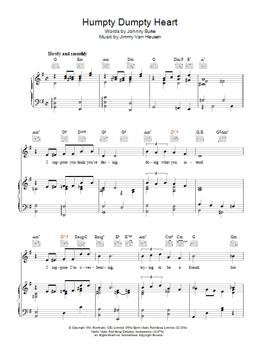 Johnny Burke Humpty Dumpty Heart sheet music notes and chords arranged for Piano, Vocal & Guitar Chords