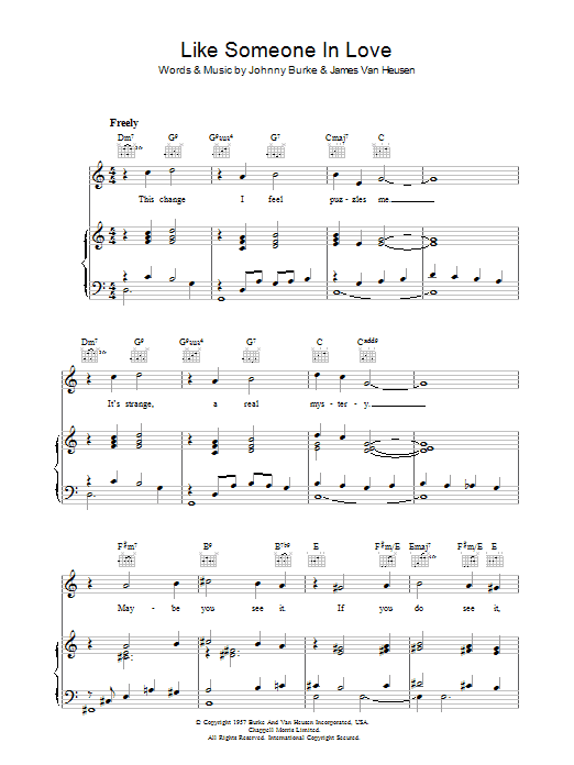 Johnny Burke Like Someone In Love sheet music notes and chords arranged for Piano, Vocal & Guitar Chords