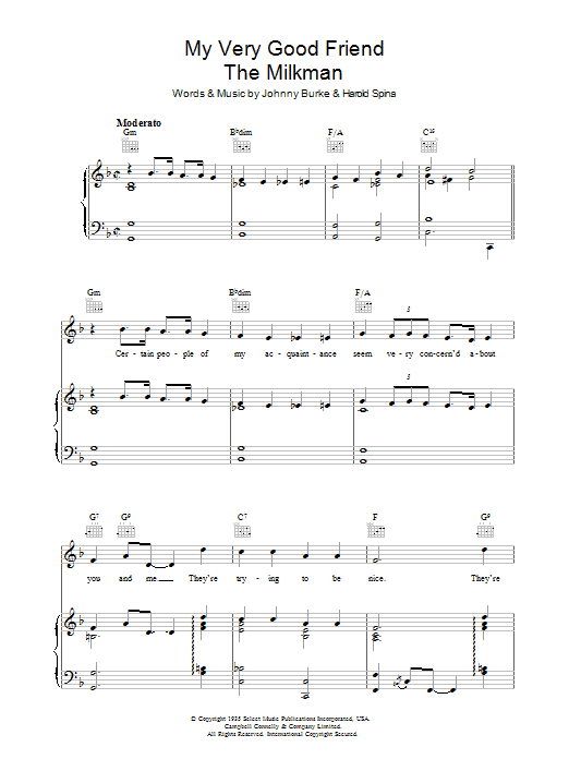 Johnny Burke My Very Good Friend The Milkman sheet music notes and chords arranged for Lead Sheet / Fake Book
