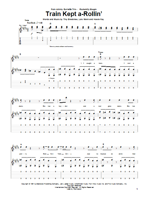 Johnny Burnett Train Kept A-Rollin' sheet music notes and chords arranged for Guitar Tab