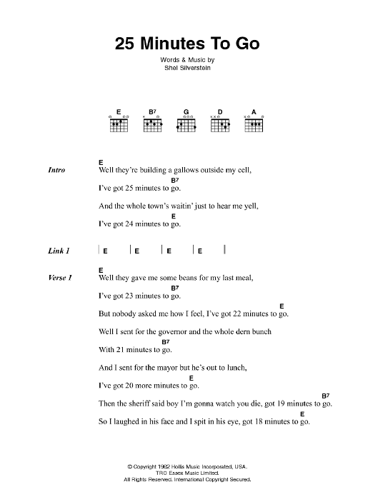 Johnny Cash 25 Minutes To Go sheet music notes and chords arranged for Guitar Chords/Lyrics