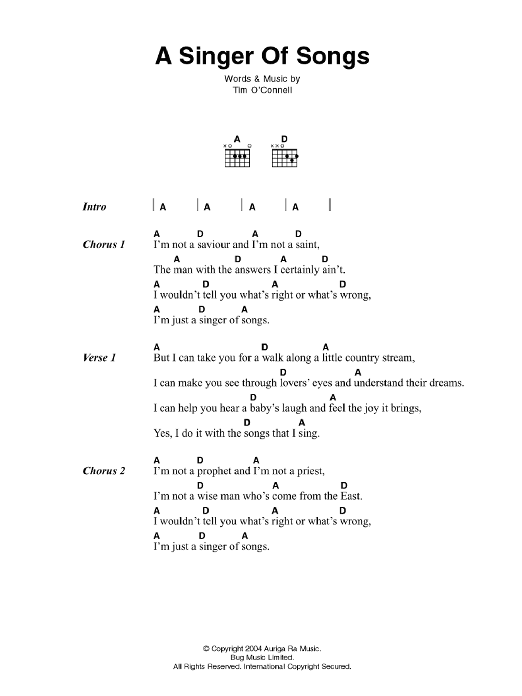 Johnny Cash A Singer Of Songs sheet music notes and chords arranged for Guitar Chords/Lyrics