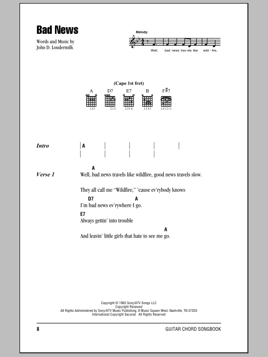 Johnny Cash Bad News sheet music notes and chords arranged for Piano, Vocal & Guitar Chords (Right-Hand Melody)