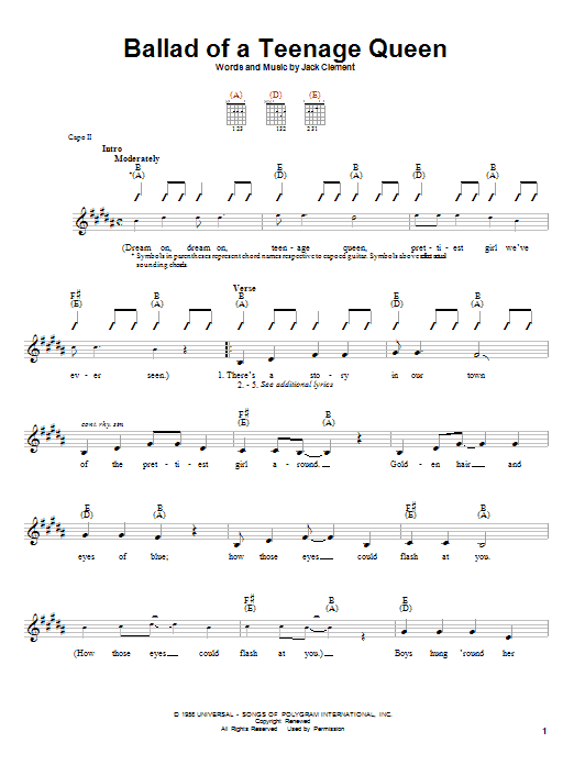 Johnny Cash Ballad Of A Teenage Queen sheet music notes and chords arranged for Easy Guitar