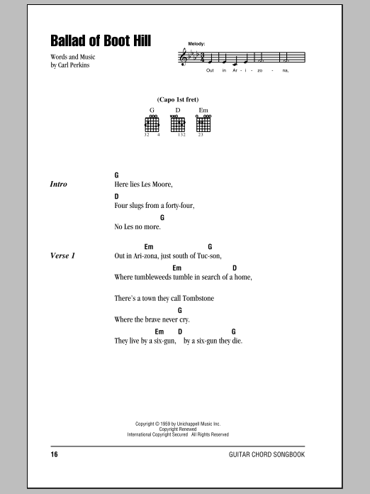 Johnny Cash Ballad Of Boot Hill sheet music notes and chords arranged for Piano, Vocal & Guitar Chords (Right-Hand Melody)
