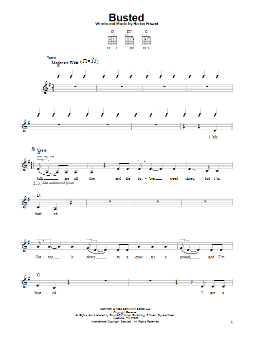 Johnny Cash Busted sheet music notes and chords arranged for Piano, Vocal & Guitar Chords (Right-Hand Melody)