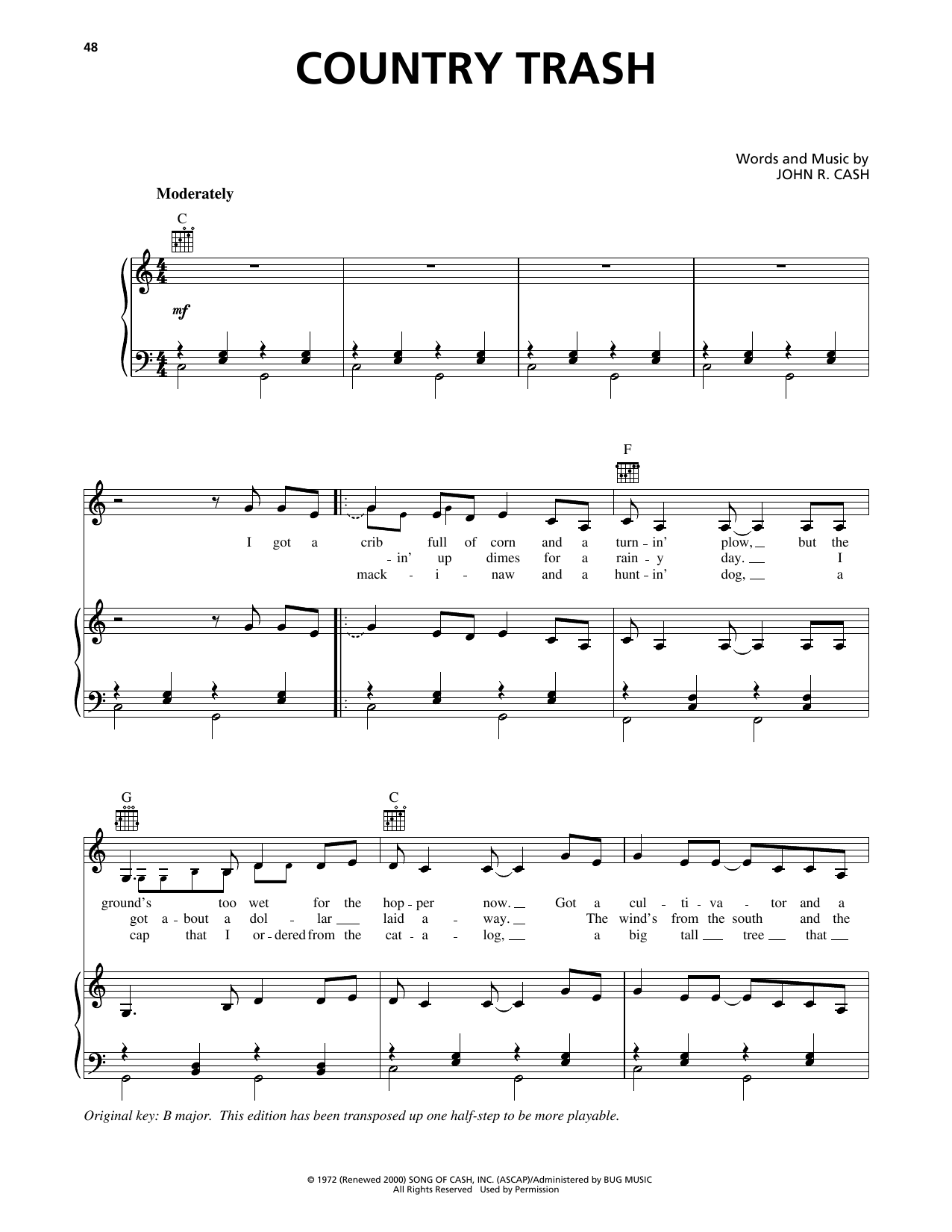 Johnny Cash Country Trash sheet music notes and chords arranged for Piano, Vocal & Guitar Chords (Right-Hand Melody)