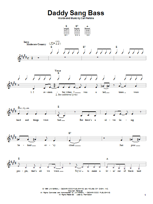 Johnny Cash Daddy Sang Bass sheet music notes and chords arranged for ChordBuddy