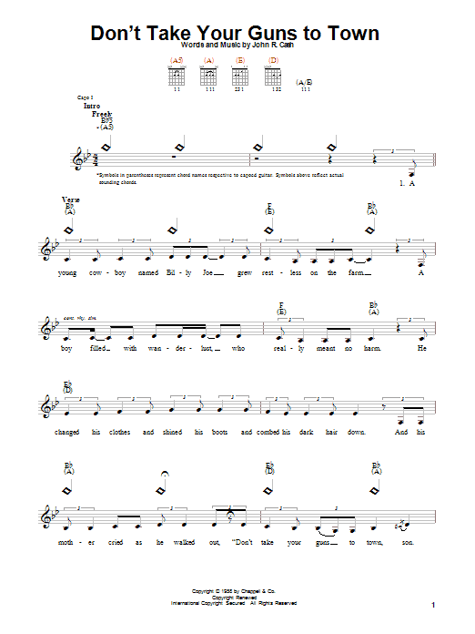 Johnny Cash Don't Take Your Guns To Town sheet music notes and chords arranged for Easy Guitar Tab