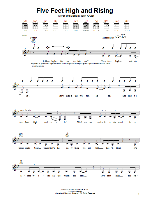 Johnny Cash Five Feet High And Rising sheet music notes and chords arranged for Easy Guitar