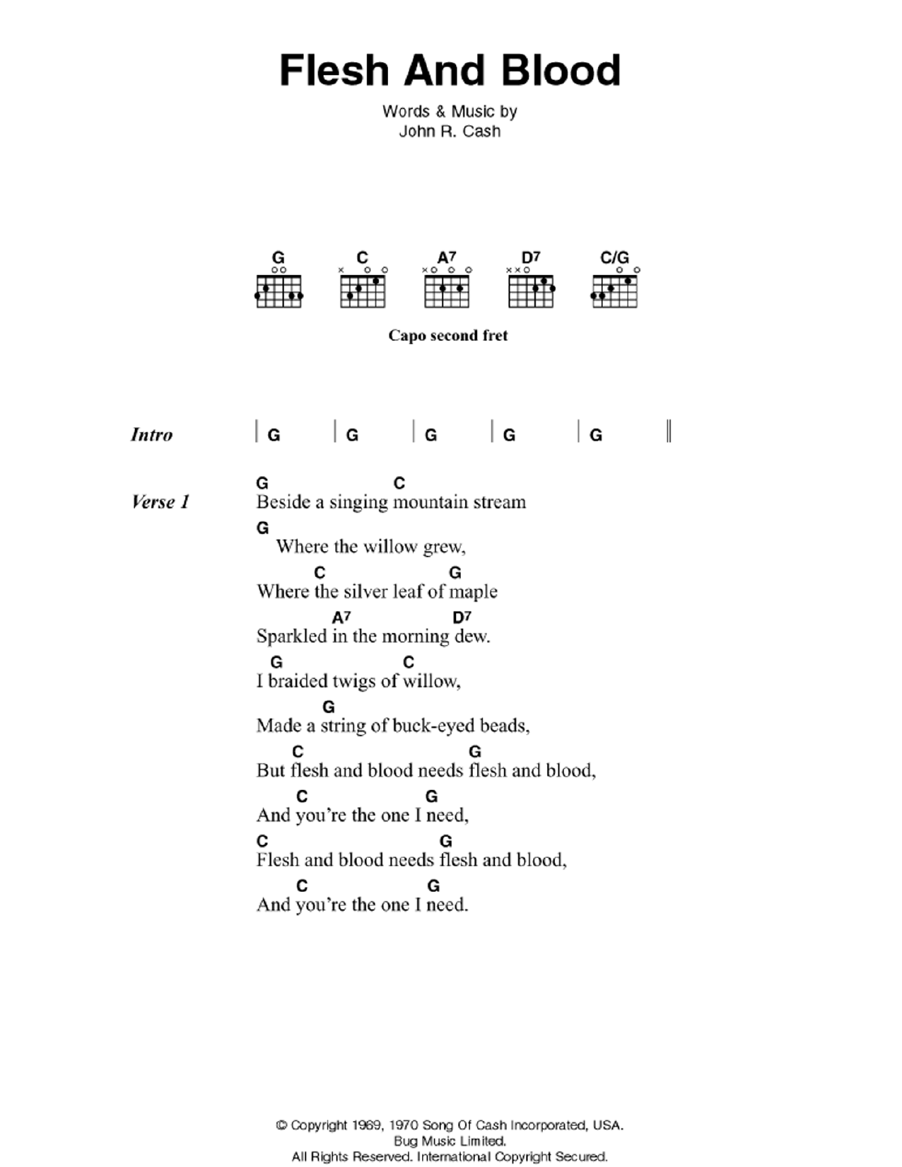 Johnny Cash Flesh And Blood sheet music notes and chords arranged for Guitar Chords/Lyrics