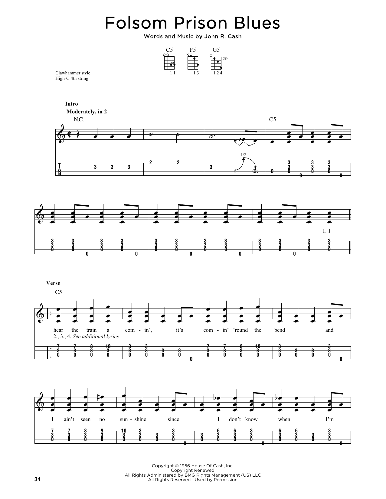 Johnny Cash Folsom Prison Blues (arr. Jim Schustedt) sheet music notes and chords arranged for Ukulele
