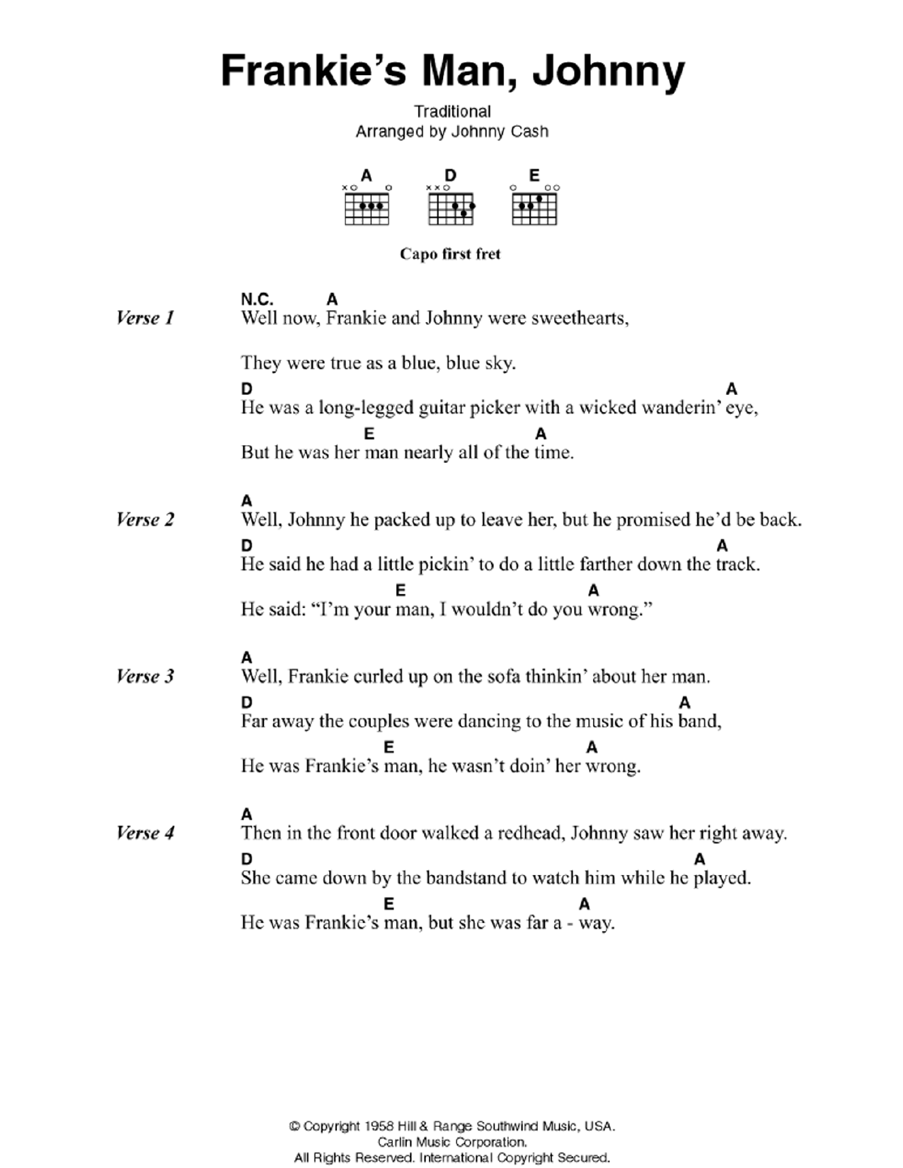 Johnny Cash Frankie's Man, Johnny sheet music notes and chords arranged for Guitar Chords/Lyrics