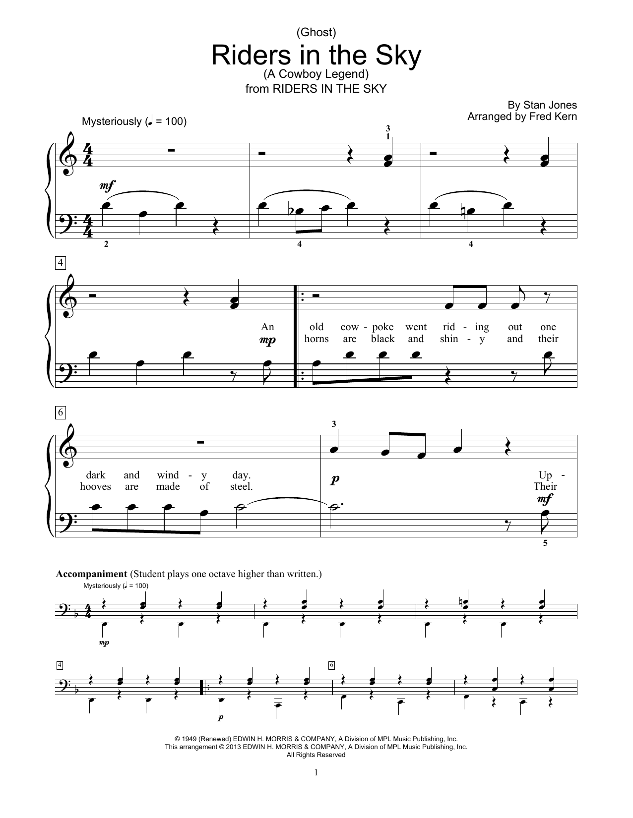Fred Kern (Ghost) Riders In The Sky (A Cowboy Legend) sheet music notes and chords arranged for Educational Piano