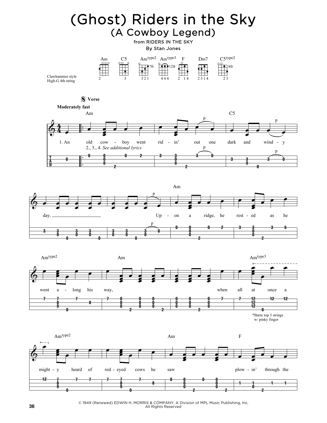 Johnny Cash (Ghost) Riders In The Sky (A Cowboy Legend) (arr. Jim Schustedt) sheet music notes and chords arranged for Ukulele