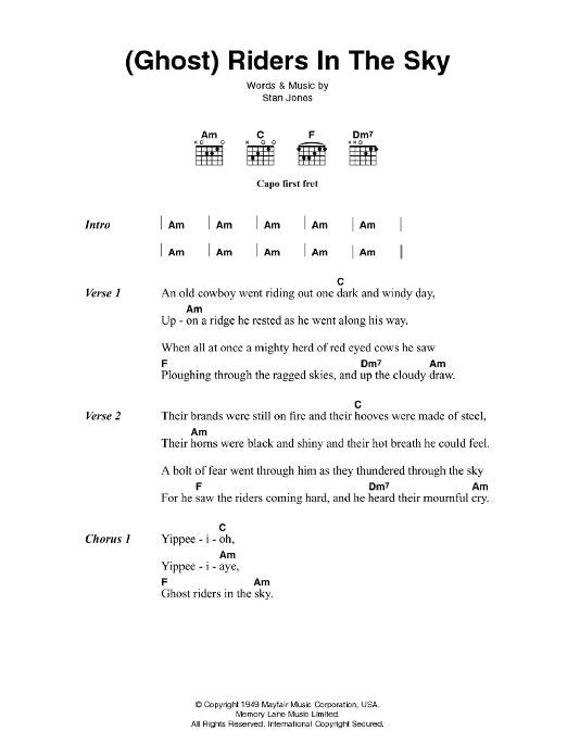 Johnny Cash Ghost Riders In The Sky sheet music notes and chords arranged for Guitar Chords/Lyrics