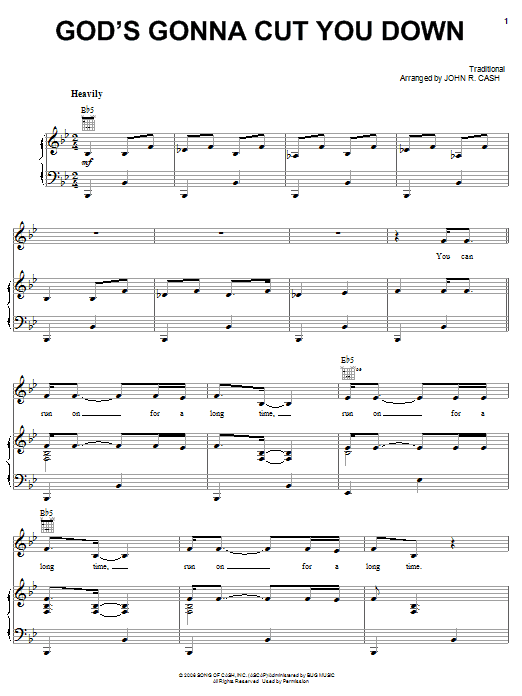 Johnny Cash God's Gonna Cut You Down sheet music notes and chords arranged for Guitar Chords/Lyrics