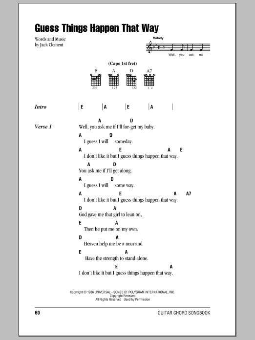 Johnny Cash Guess Things Happen That Way sheet music notes and chords arranged for Guitar Chords/Lyrics
