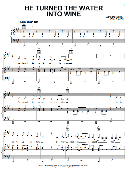 Johnny Cash He Turned The Water Into Wine sheet music notes and chords arranged for Big Note Piano