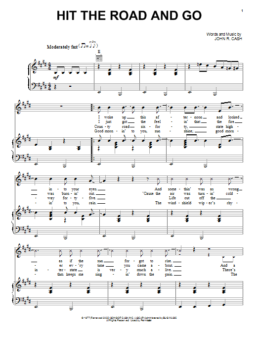 Johnny Cash Hit The Road And Go sheet music notes and chords arranged for Piano, Vocal & Guitar Chords (Right-Hand Melody)