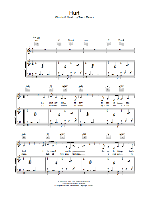 Johnny Cash Hurt sheet music notes and chords arranged for Lead Sheet / Fake Book