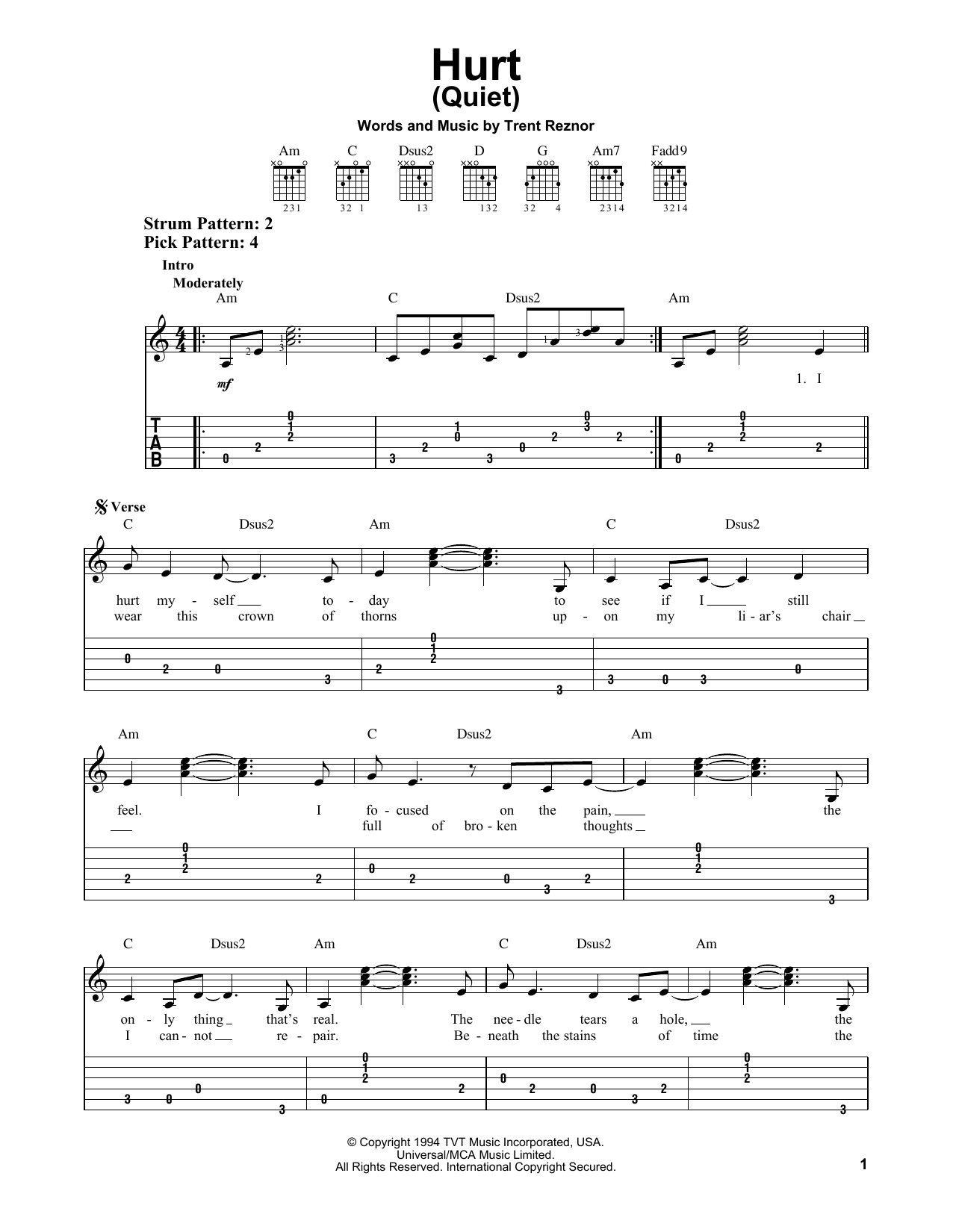 Johnny Cash Hurt (Quiet) sheet music notes and chords arranged for Guitar Tab (Single Guitar)