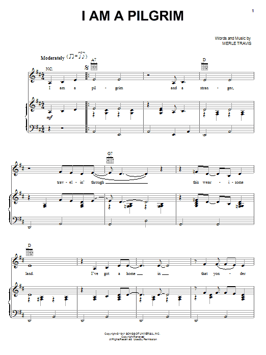 Johnny Cash I Am A Pilgrim sheet music notes and chords arranged for Piano, Vocal & Guitar Chords (Right-Hand Melody)