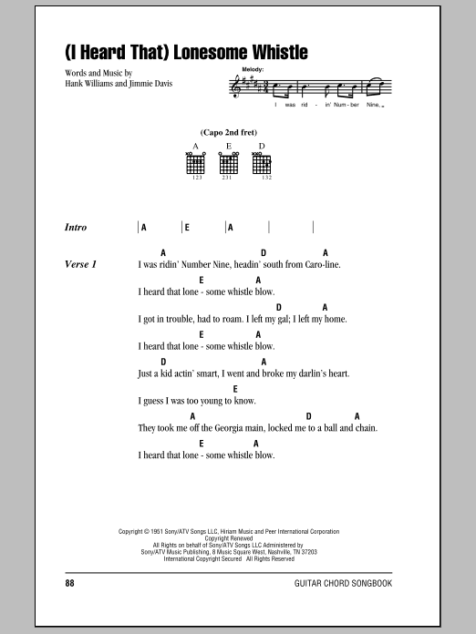 Johnny Cash (I Heard That) Lonesome Whistle sheet music notes and chords arranged for Guitar Chords/Lyrics