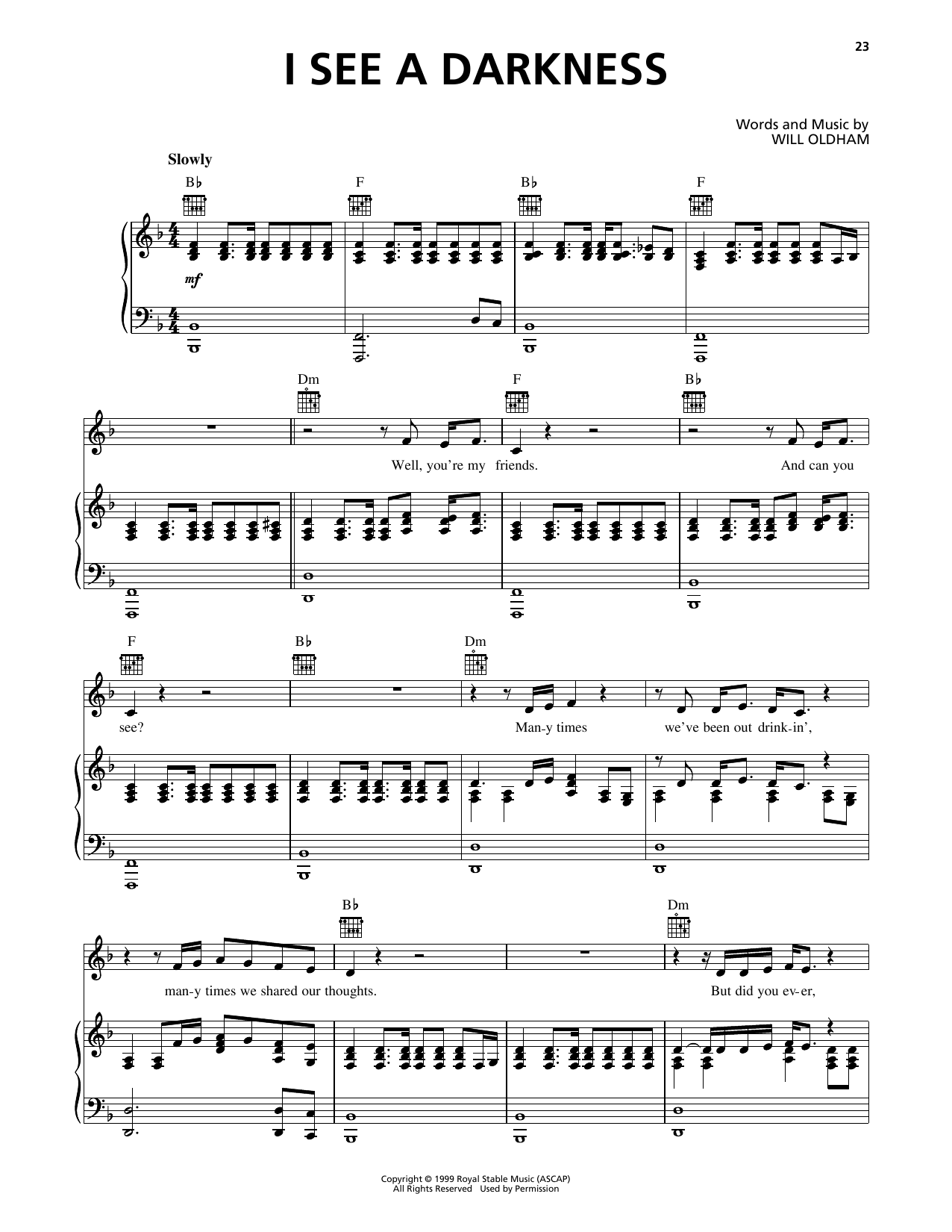 Johnny Cash I See A Darkness sheet music notes and chords arranged for Piano, Vocal & Guitar Chords (Right-Hand Melody)