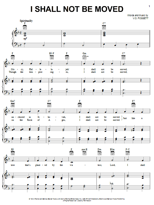 Johnny Cash I Shall Not Be Moved sheet music notes and chords arranged for Piano, Vocal & Guitar Chords (Right-Hand Melody)