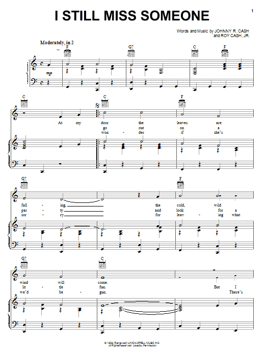 Johnny Cash I Still Miss Someone sheet music notes and chords arranged for Guitar Chords/Lyrics