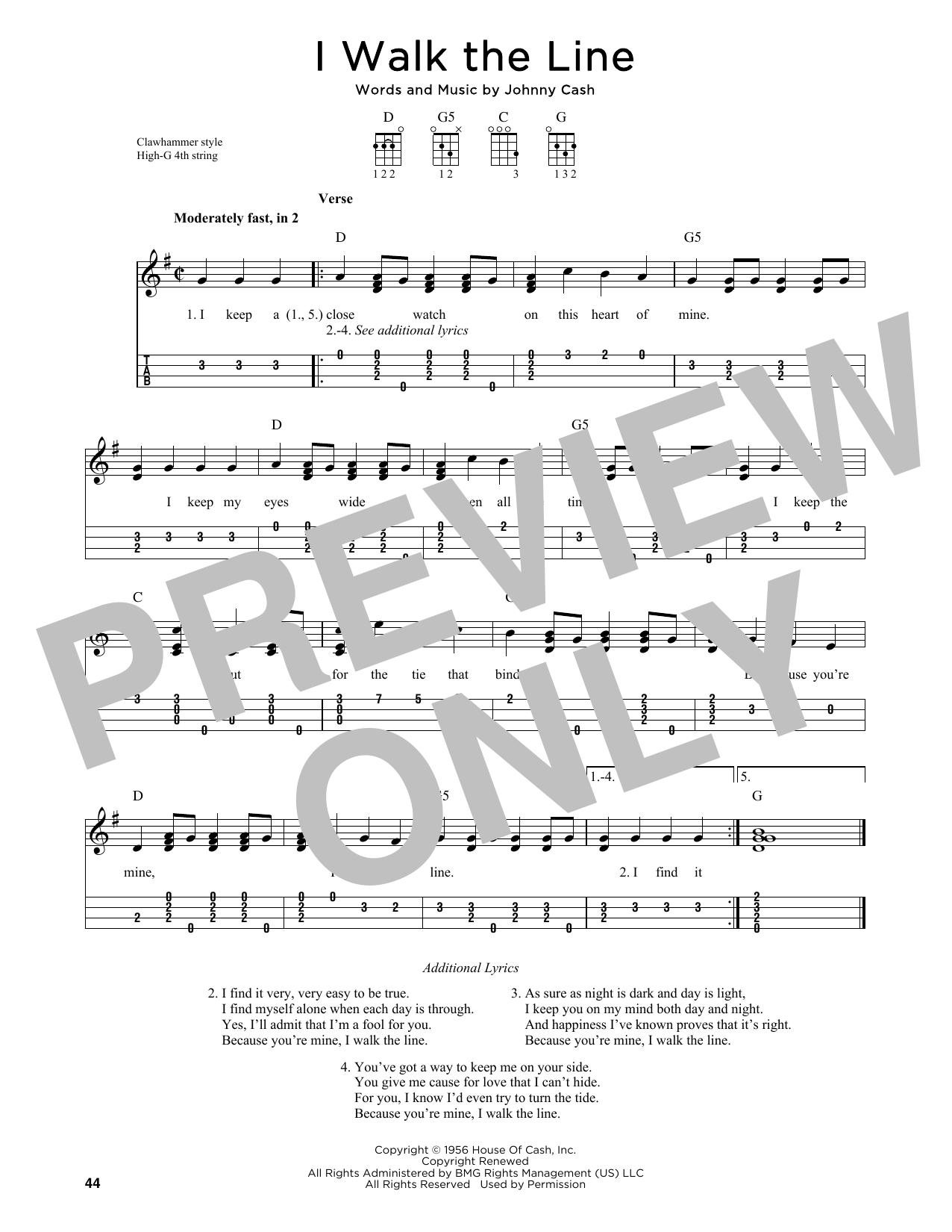 Johnny Cash I Walk The Line (arr. Jim Schustedt) sheet music notes and chords arranged for Ukulele